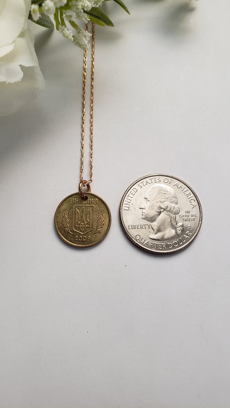 Ukrainian coin necklace, gold coin necklace, repurposed jewelry, Ukrainian jewelry, Ukrainian gift, minimalist gift, Ukrainian support image 7