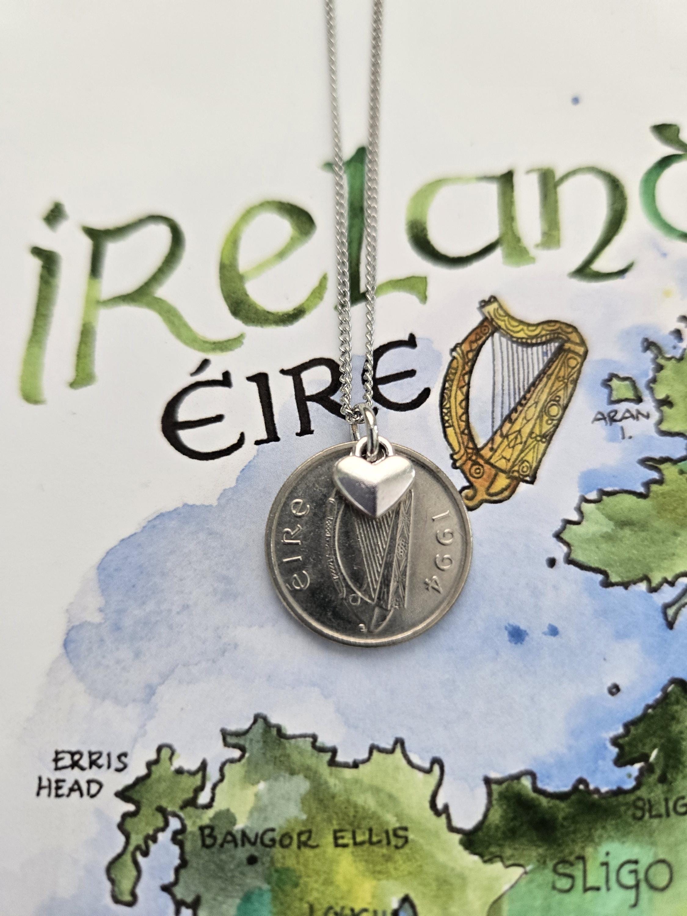 Irish coin necklace, good luck jewelry, heritage jewelry, birthday gift for sister, Irish gift for her, coin jewelry, St. Patrick's Day gift