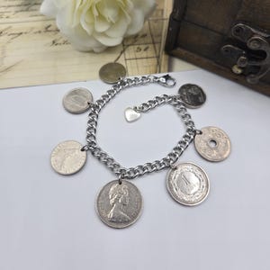 Coin bracelet for women, 7 coin bracelet, birthday gift for coin lovers, gold coins, foreign coins, gift for coin collectors, silver coins Silver coins A