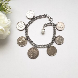 Queen Elizabeth coin bracelet, repurposed jewelry, birthday gift for coin lovers, British coins, gift for coin collector, Queen remembrance