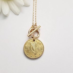 Irish gold coin necklace, good luck jewelry, heritage necklace, Irish gift for friend, birthday gift for sister, gold coin jewelry