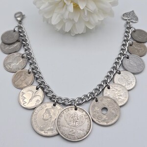 Vintage silver coin bracelet, repurposed coins, coin collector gift, birthday gift, authentic world coins, upcycled jewelry Bild 12