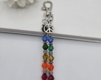 Rainbow purse charm, backpack charm, rainbow beads, zipper pull, birthday gift for daughter, planner charm, dangling purse charm