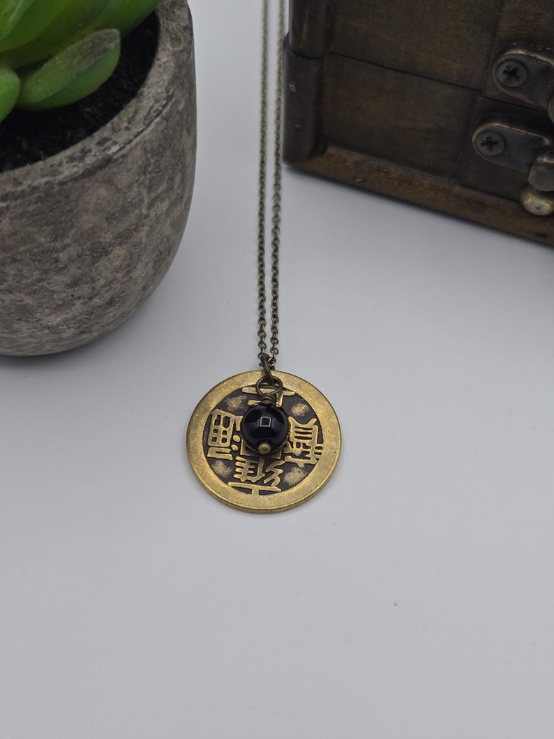 Chinese coin necklace, repurposed jewelry, antique bronze necklace, birthday gift for coin lover, good luck coin, antique bronze toggle imagen 11