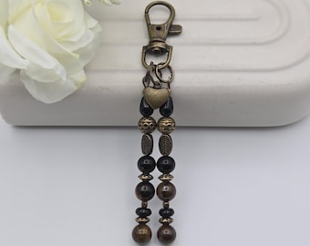 Tiger eye purse charm, bronze anniversary gift, zipper pull, birthday gift for mom, purse accessory, tote bag charm, teacher gift