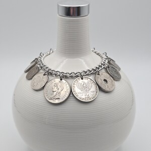 Vintage silver coin bracelet, repurposed coins, coin collector gift, birthday gift, authentic world coins, upcycled jewelry Bild 13