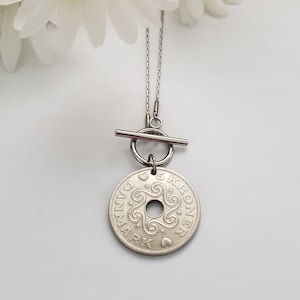 Danish necklace, silver coin necklace, Scandinavian jewelry, birthday gift for girlfriend, heritage jewelry, coin pendant necklace