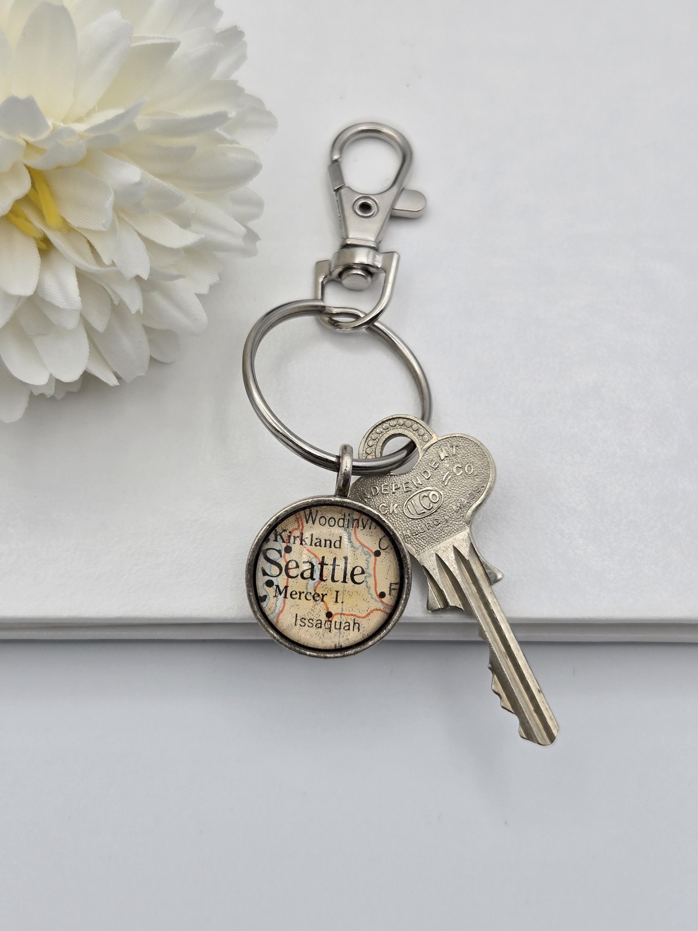 Seattle Keychain, Map Charm, PNW Keyring, Thank You Gift, Birthday Gift ...