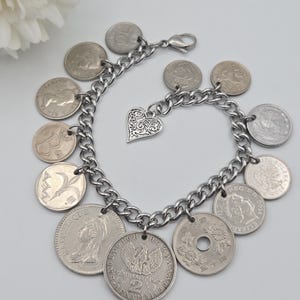 Vintage silver coin bracelet, repurposed coins, coin collector gift, birthday gift, authentic world coins, upcycled jewelry Bild 11
