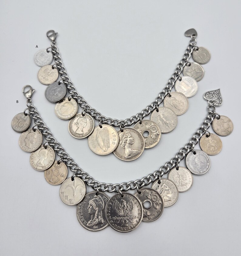 Vintage silver coin bracelet, repurposed coins, coin collector gift, birthday gift, authentic world coins, upcycled jewelry Bild 15