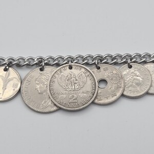 Vintage silver coin bracelet, repurposed coins, coin collector gift, birthday gift, authentic world coins, upcycled jewelry Bild 14