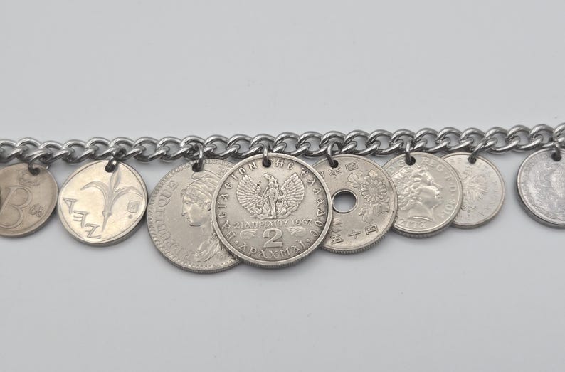 Vintage silver coin bracelet, repurposed coins, coin collector gift, birthday gift, authentic world coins, upcycled jewelry Bild 14