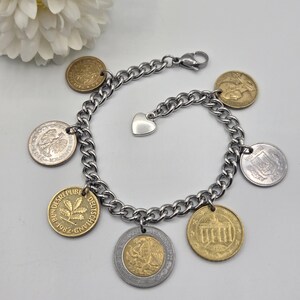 Coin bracelet for women, 7 coin bracelet, birthday gift for coin lovers, gold coins, foreign coins, gift for coin collectors, silver coins image 17