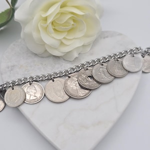Vintage silver coin bracelet, repurposed coins, coin collector gift, birthday gift, authentic world coins, upcycled jewelry Bild 3