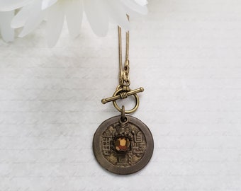 Chinese coin necklace, repurposed jewelry, antique bronze necklace, birthday gift for coin lover, good luck coin, antique bronze toggle