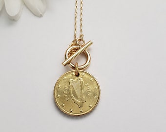 Irish gold coin necklace, good luck jewelry, heritage necklace, Irish gift for friend, birthday gift for sister, gold coin jewelry