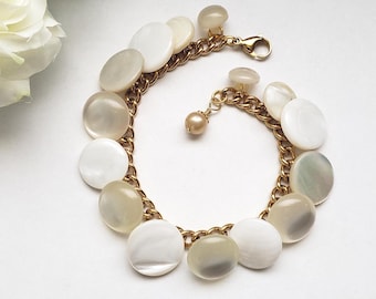 Vintage Pearl Button Bracelet, Repurposed Jewelry