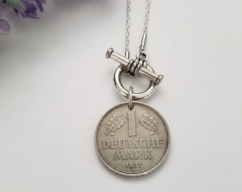 German coin necklace, Deutsche Mark coin pendant, German gift, heritage jewelry, birthday gift for German friend, eagle pendant