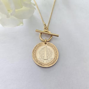 Turkish coin necklace, two toned coin necklace, toggle necklace, Turkish gift for her, Lirasi coin, birthday gift for friend, upcycled gift