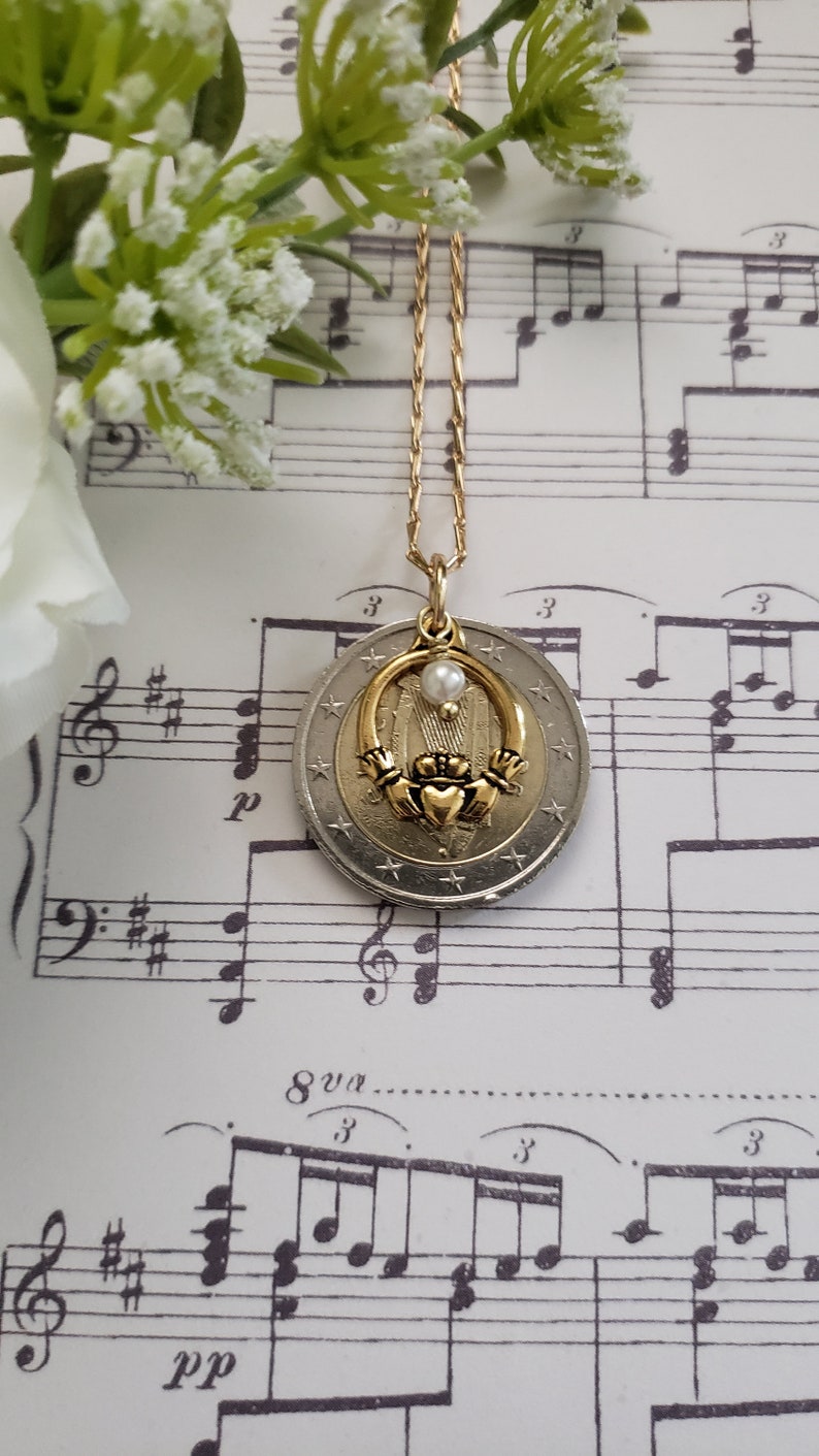 Irish coin necklace, Claddagh necklace, charm necklace, Irish gift for sister, harp jewelry, birthday gift for friend, Irish jewelry image 5