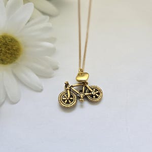 Bicycle necklace, gold charm necklace, bicycle gift for her, birthday gift for cyclist, short necklace, bronze charm necklace