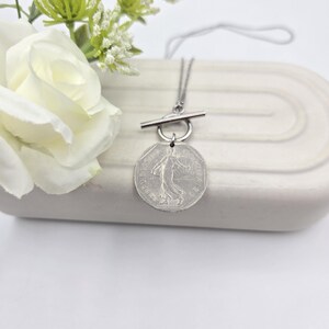 French coin necklace, front toggle silver necklace, birthday gift for Francophile, French gift for sister, repurposed jewelry, French franc
