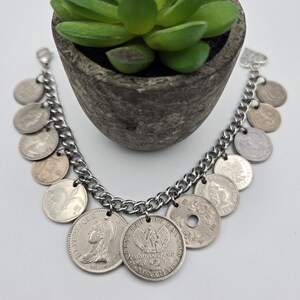 Vintage silver coin bracelet, repurposed coins, coin collector gift, birthday gift, authentic world coins, upcycled jewelry Bild 9