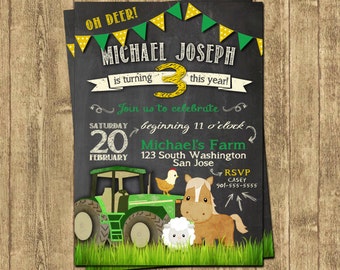 John Deere Inspired Tractor Birthday Invitations