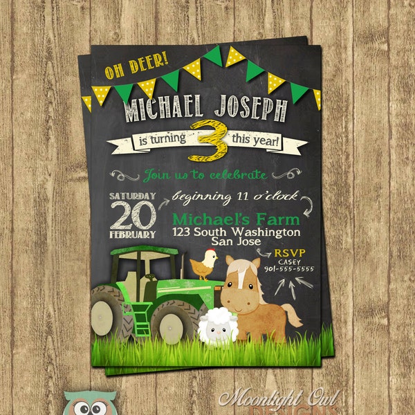 John Deere Inspired Tractor Birthday Invitations