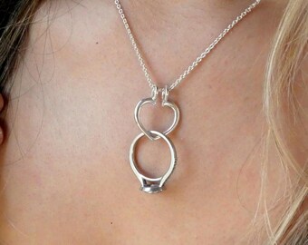 Heart Ring Holder Necklace, Open Heart Ring Saver Necklace, Sterling Silver Ring Holding Necklace