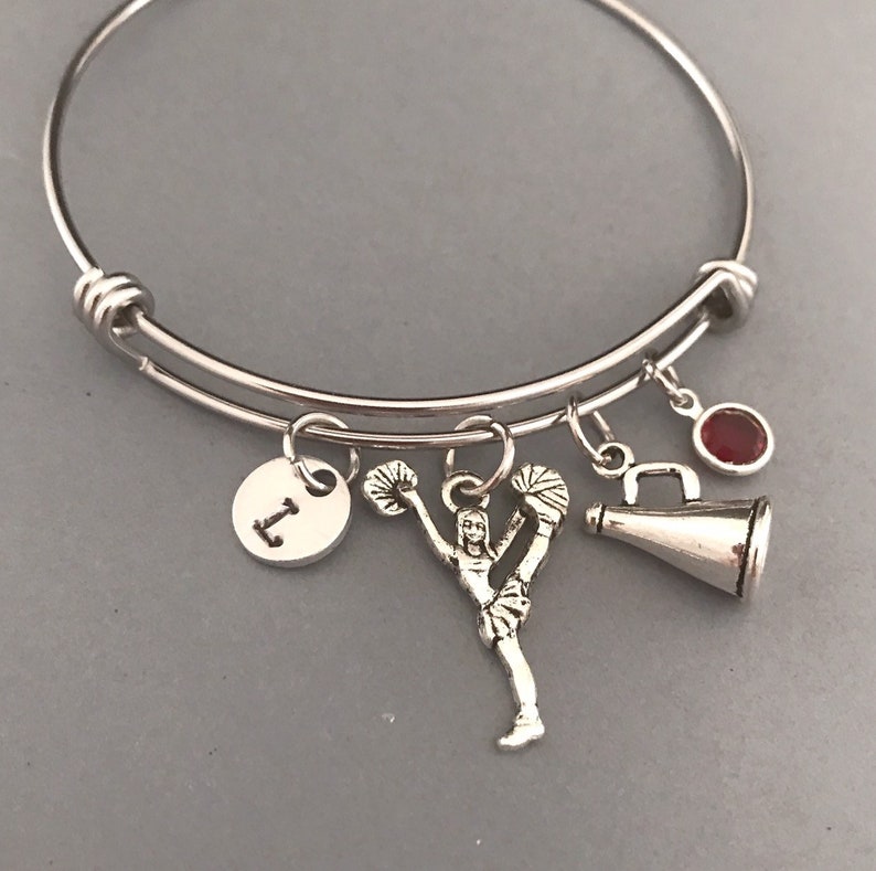 Cheerleader Bangle-Cheerleader Bracelet-Sports Jewelry-Personalized Jewelry-Initial Bangle