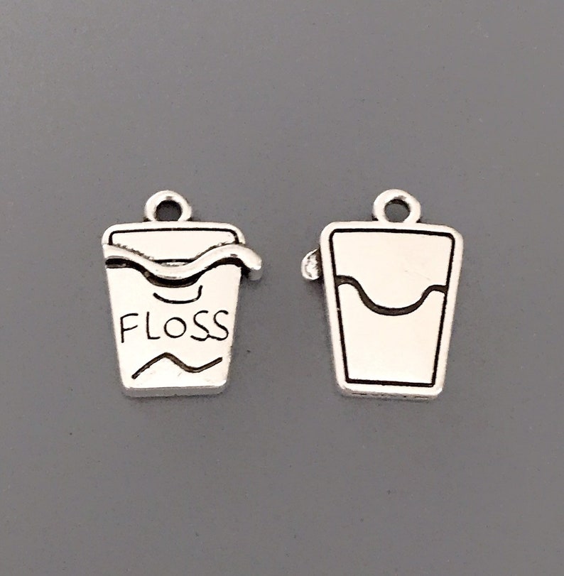 5PC Dental Floss Charm-Dental Charm-Antique Silver Tone