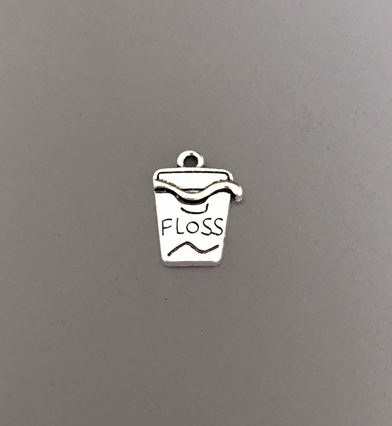 5PC Dental Floss Charm-Dental Charm-Antique Silver Tone