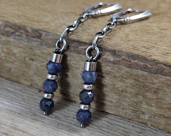 Oxidized Sterling Silver Sapphire Earrings: Handmade Beaded Jewelry
