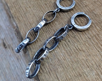 Handmade Oxidized Sterling Silver Chain Drop Earrings, Modern Jewelry