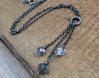 Necklace - oxidized sterling silver 925 and herkimer diamond quartz, Gemstone and sterling silver, Handmade necklace, Necklace with pendant