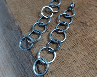 Oxidized Sterling Silver Chain Drop Earrings, Handmade Modern Jewelry