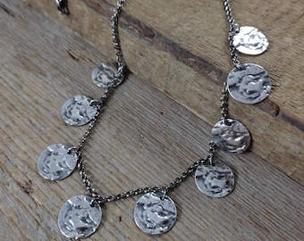 Necklace - oxidized sterling silver, Handmade jewelry, Raw silver, Coin pendant