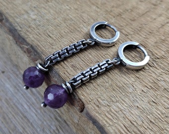 Ohrringe - oxidiertes Sterlingsilber und Amethyst, Ohrringe mit Perlen, handgemachter Schmuck