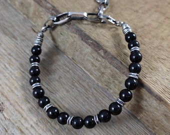 Handmade Oxidized Sterling Silver Tourmaline Beaded Bracelet