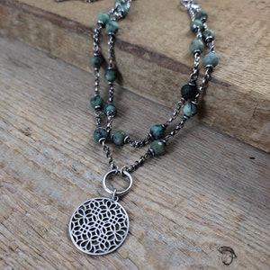 Necklace - oxidized sterling silver and turquoise