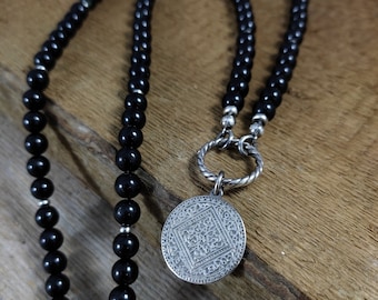 Ketting - geoxideerd sterling zilver met toermalijn, edelsteen, handgemaakte sieraden, kettingkralen, natuursteen, korting 20% Cyber Sale 2023