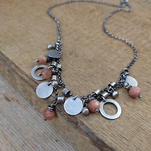 Necklace - oxidized sterling silver with sunstone, gemstone, handmade jewelry, natural stone