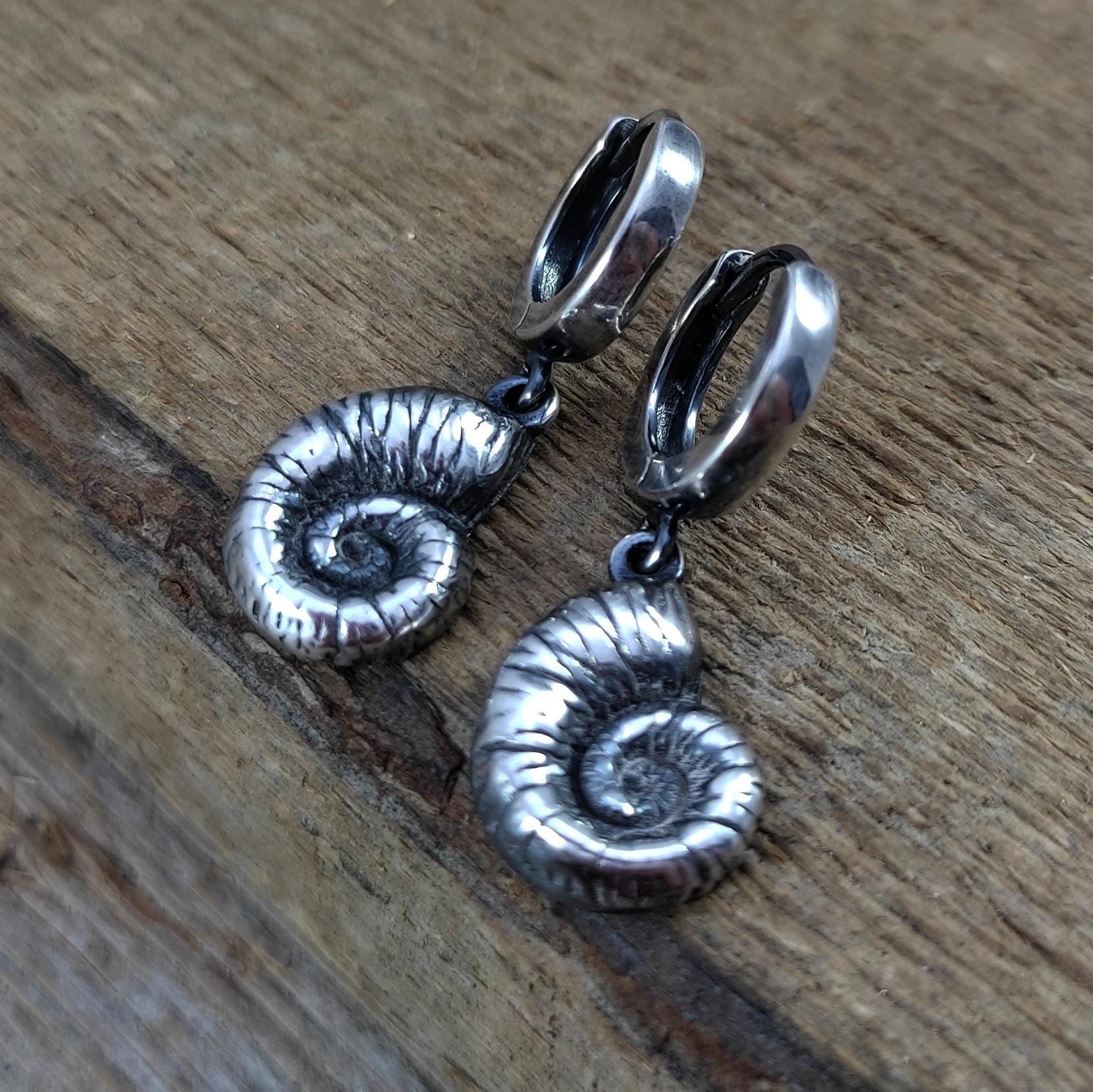Shells earrings - oxidized sterling silver, Handmade jewelry