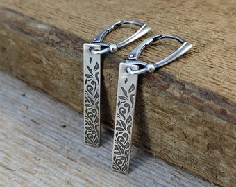 Dangle Long Bar Earrings • Sterling Silver Earrings • Everyday earrings •  Line Earrings • simple bar earrings • Raw sterling silver