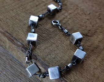Bracelet- oxidized sterling silver, handmade jewelry, raw silver, modern silver bracelet, cube bracelet Cyber Sale 2023