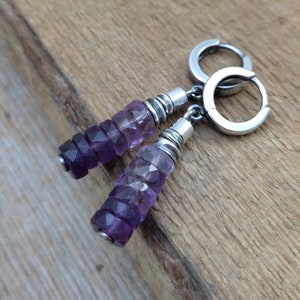 Earrings - oxidized sterling silver and amethyst, Earrings with beads, Handmade jewelry