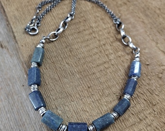 Raw Dumortierite Sterling Silver Necklace, Handmade Jewelry