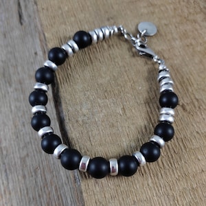 Bracelet - oxidized sterling silver and onyx, gemstone, handmade bracelet, jewelry
