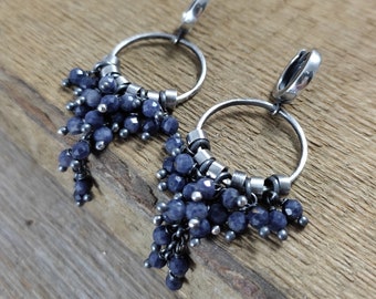 Oxidized Sterling Silver Sapphire Drop Earrings – Handmade Beaded Jewelry